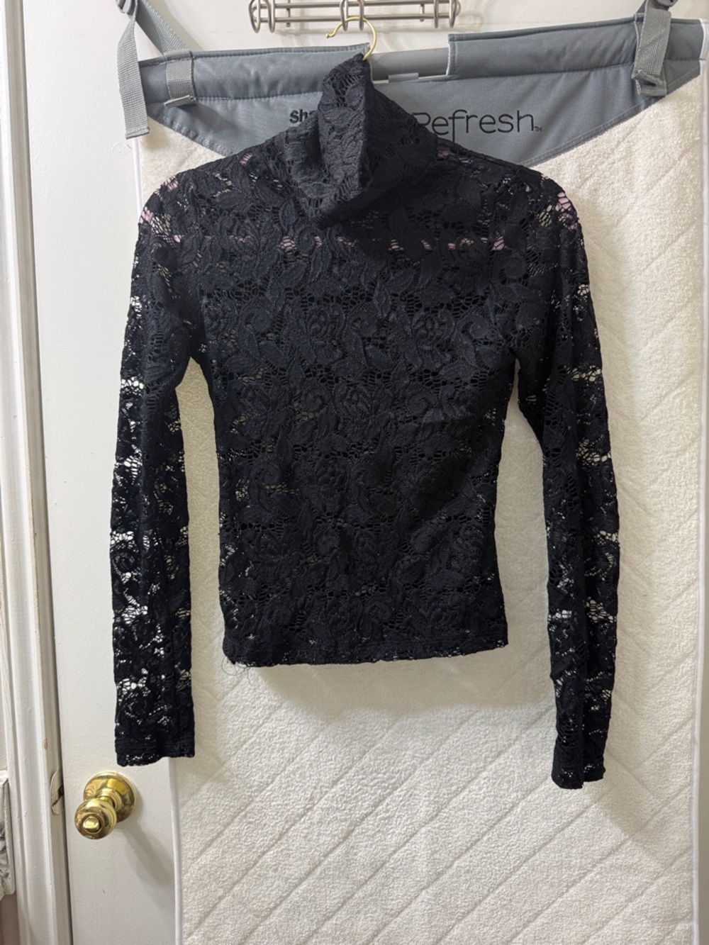 Sheer Black Lace Turtleneck Long-Sleeve Top